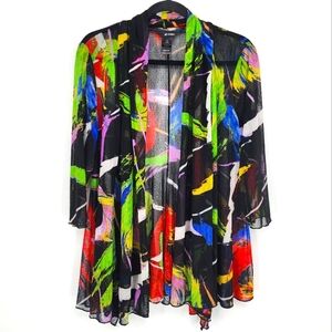 Ali Miles Sheer Cardigan Layering  Abstract Art To Wear Colorful Petite Medium